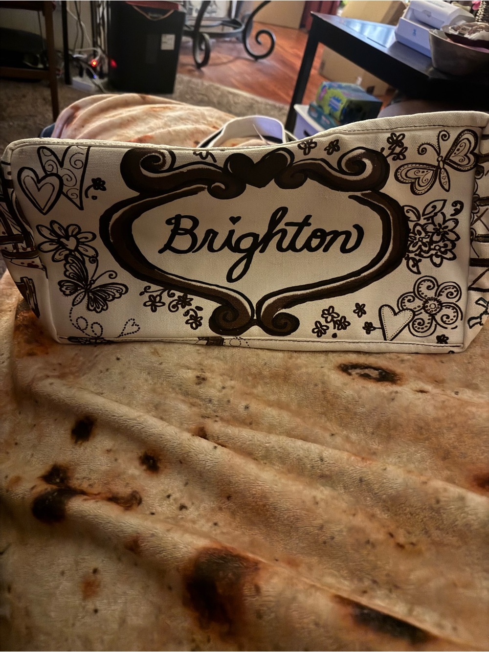 Brighton White Illustrated Canvas Tote Bag with Pink Interior - Picture 5 of 8